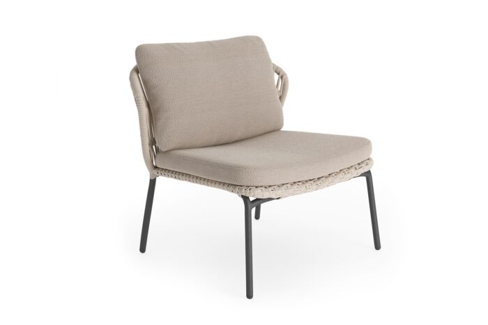 Jati&Kebon LIMA lounge stoel Charcoal weaving Beige Uni inclusief zit- en rugkussen