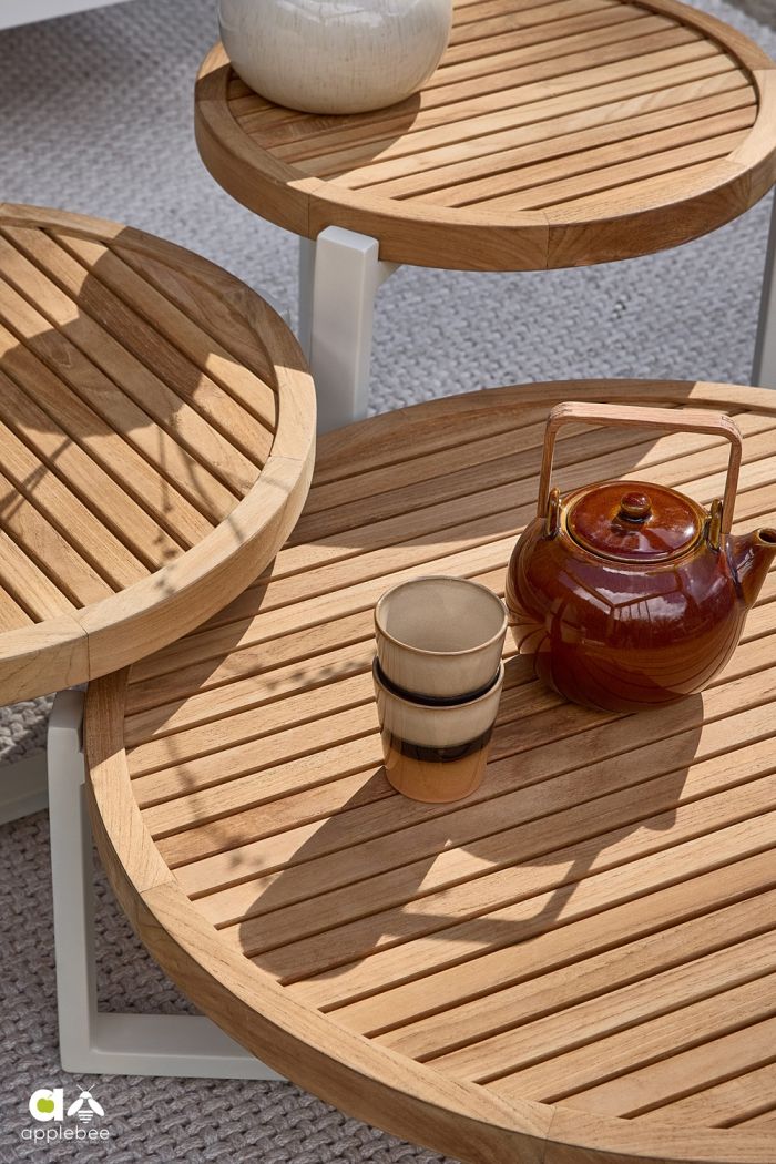 Applebee MONACO coffee tafel Oyster frame teak top 75 cm - Afbeelding 6