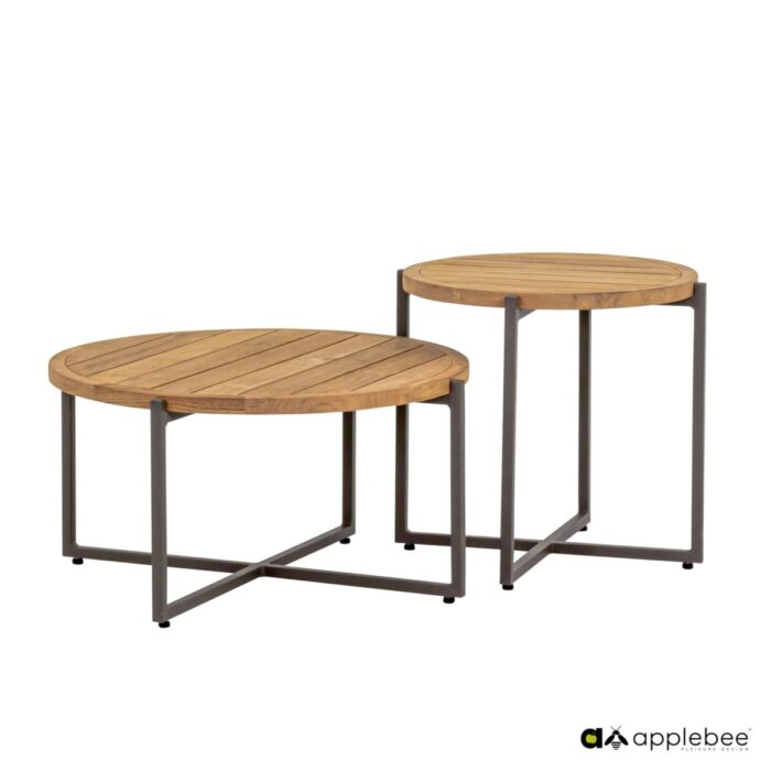 Applebee BIJOU coffee tafel Taupe frame Teak top 54 cm - Afbeelding 3