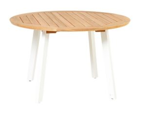 Traditional Teak Diana tafel  Ø 125 cm wit aluminium onderstel