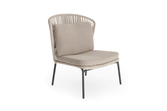 Jati&Kebon LIMA lounge stoel highback Charcoal weaving Beige Uni  inclusief zit-en rugkussen
